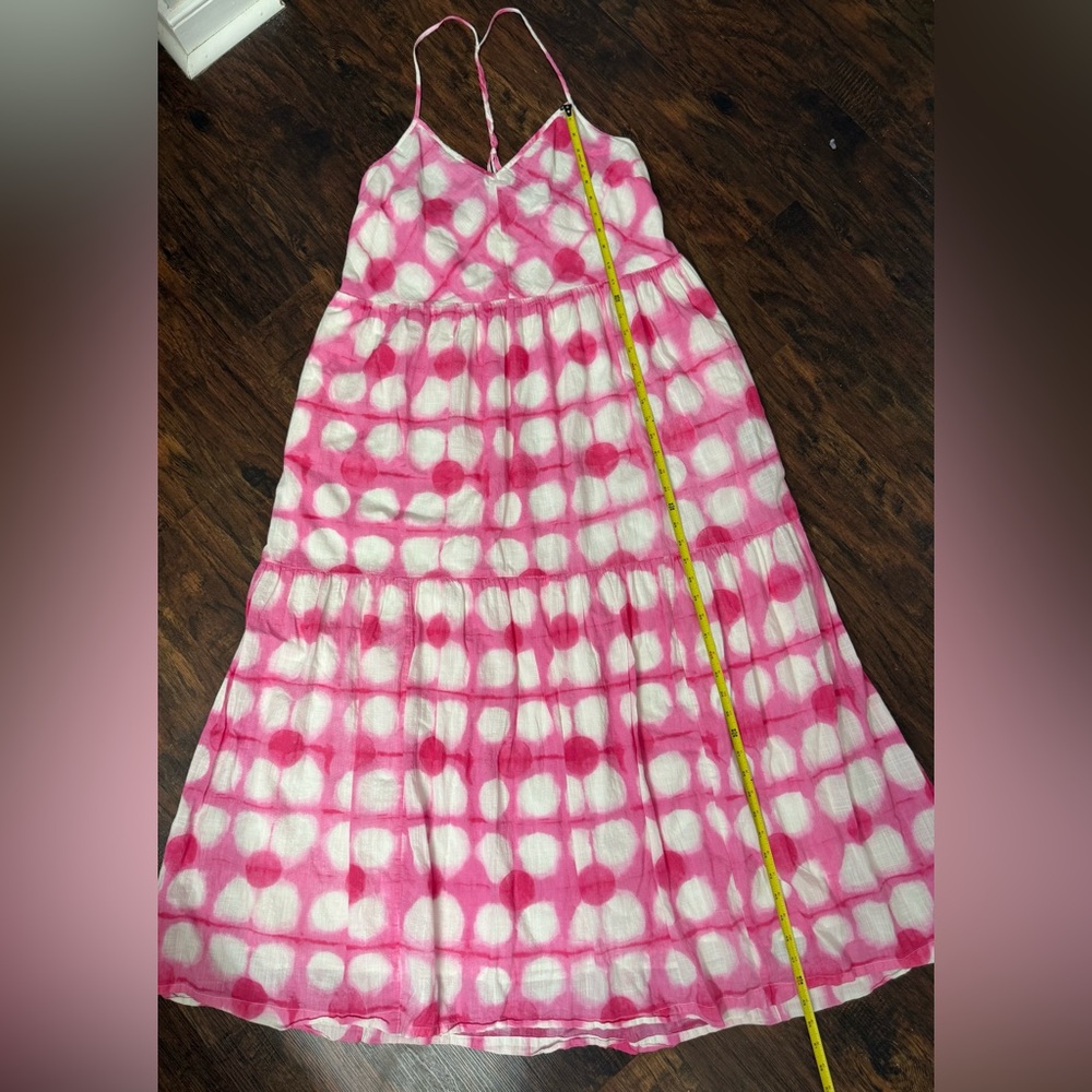 Anthropologie Maeve Maxi Dress | Geneva Pink & White Polka Dot Tie Dye Sz Large - Picture 14 of 15